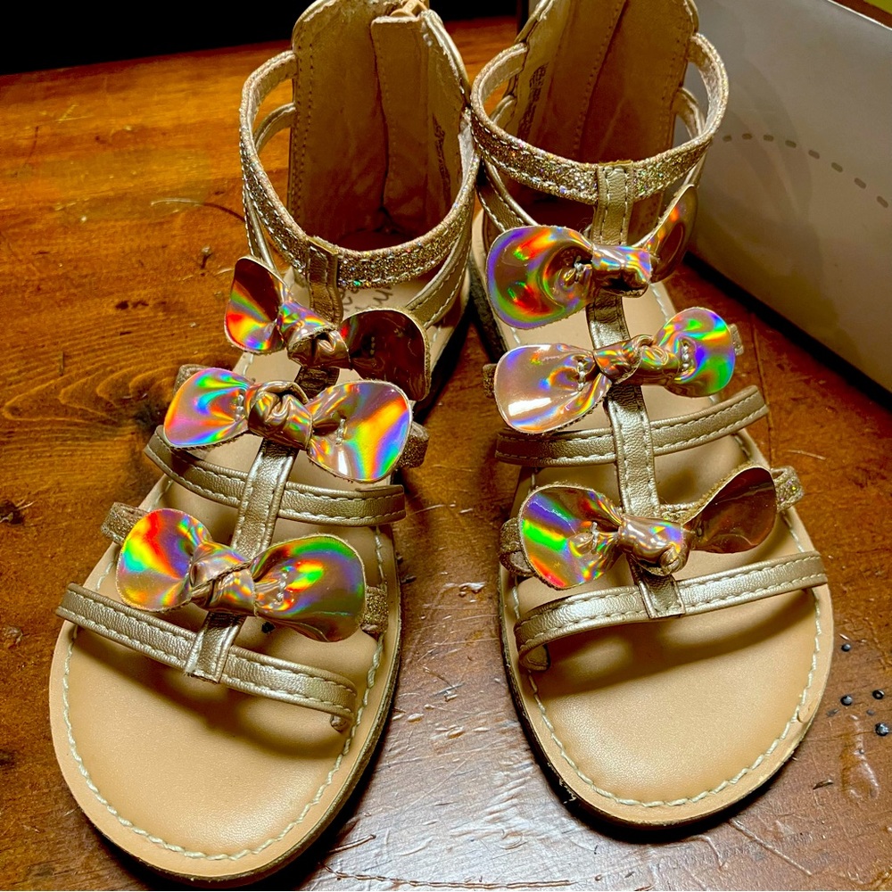 Toddler Girls’ Jumping Beans Enchanted Rose-gold Gladiator Sandals Sparkly sz 11